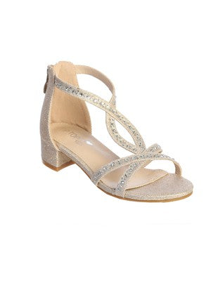 Tip Top Kids- Glitter Rhinestone Caged T-Strap Block Heel