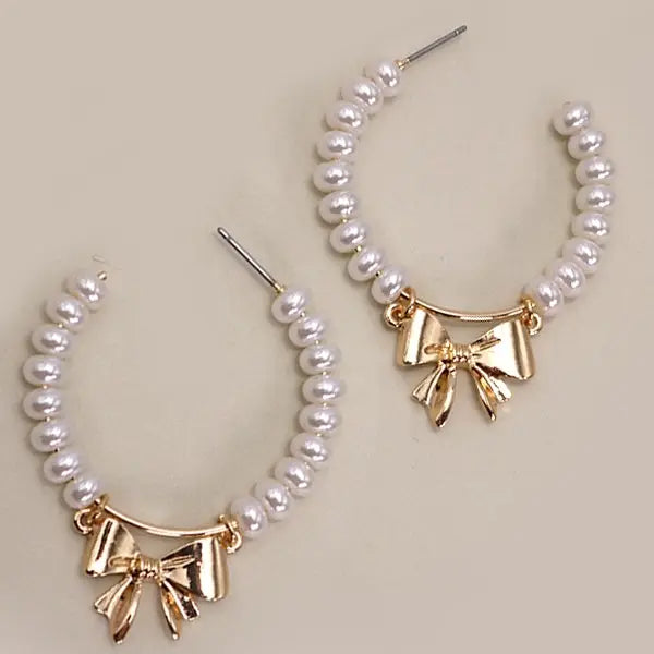 Pearl Bow Ribbon Drop Earring