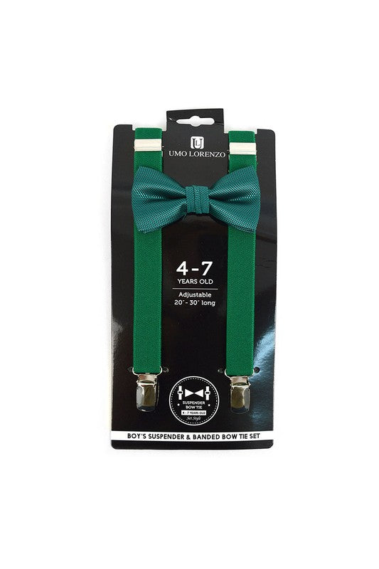 Boy's Solid Color Clip-on Suspenders Bow Tie Set