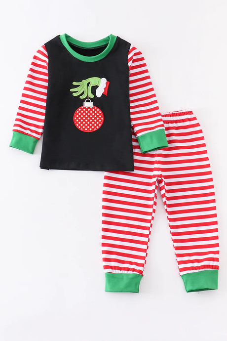 Grinch Applique stripe boy pajamas set