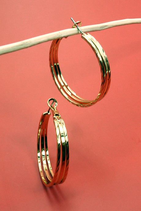 3 ROWS OF ETCHED HOOP EARRINGS