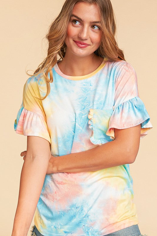 Women's Tie Dye Ruffle Pocket Tee