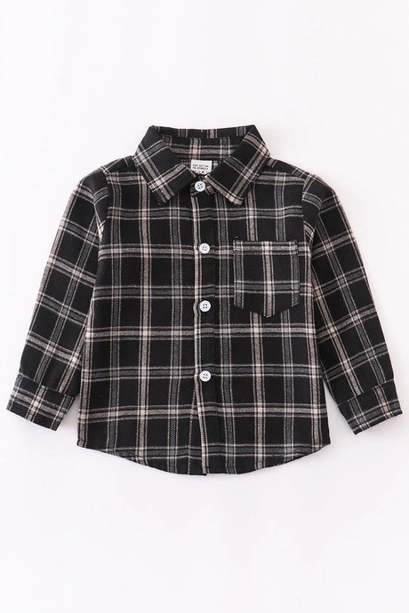 Black plaid boy button down shirt