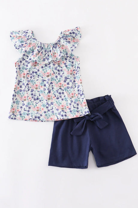 Navy Floral short set