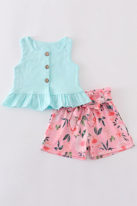 Pink Floral shorts set