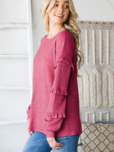 Puff sleeve ribbed top