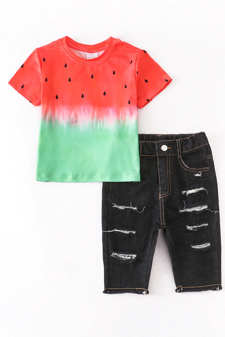 Watermelon Denim Capri Set