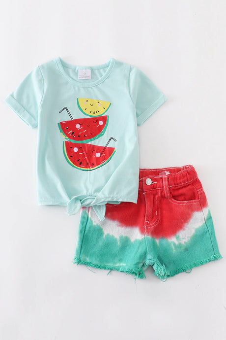 Mint Watermelon Denim Short Set