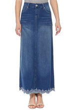Load image into Gallery viewer, Denim skirt with embroidered hem