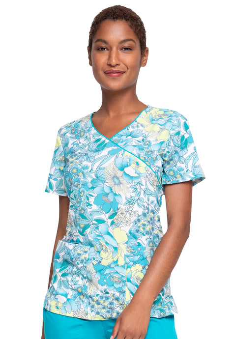 CK688 Cherokee Mock Wrap Print Top