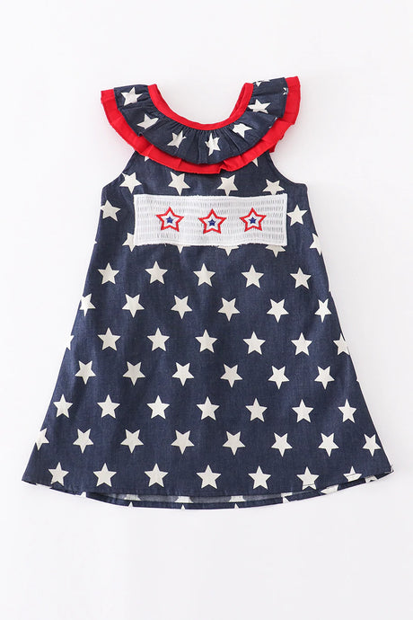 Girl's Blue Star Smocked Dress