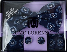 Assorted Men's Floral Bow Tie Cufflinks Hanky Set