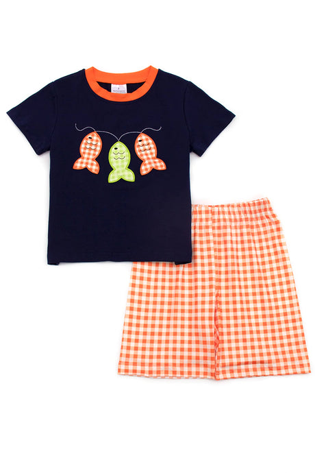 Navy Fish Boy Shorts Set