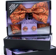 Assorted Men's Floral Bow Tie Cufflinks Hanky Set
