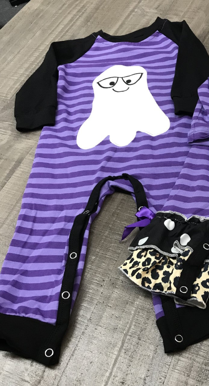 PURPLE GHOST APPLIQUE ROMPER