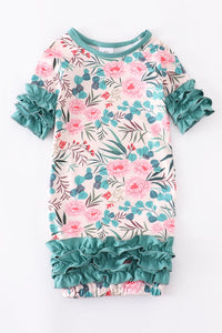 Teal ruffle baby gown