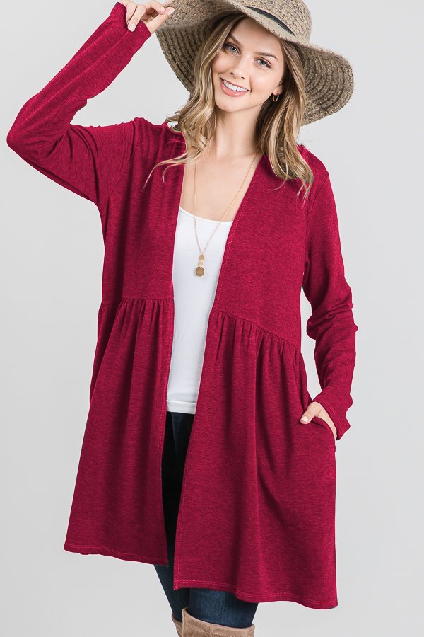 Burgundy Ruffled Cardigan