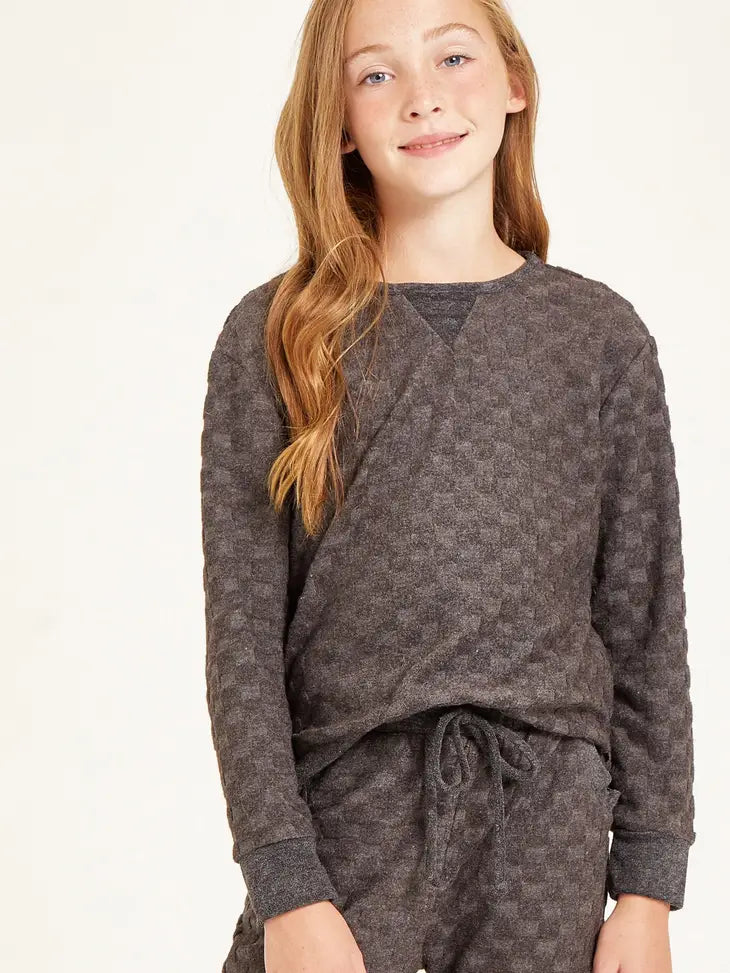 Check Pattern Brushed Knit Sweater  Black