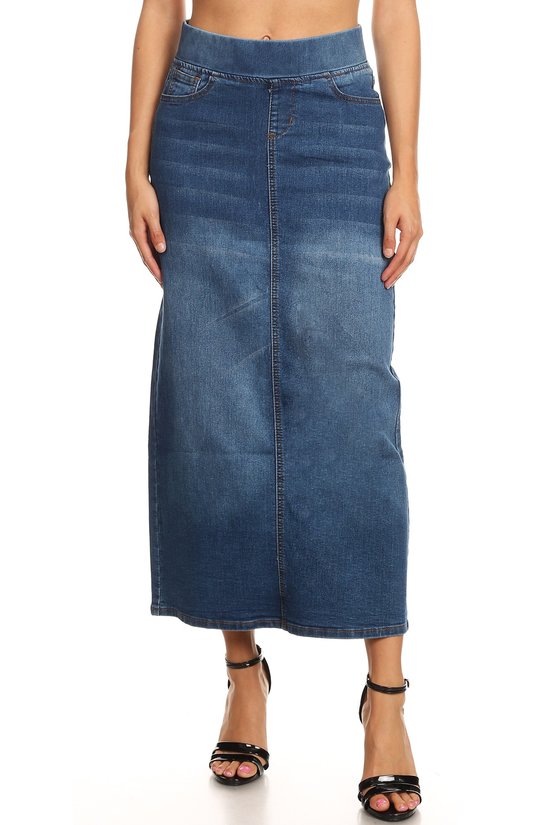 Denim Skirt Stone washed Elastic Waist