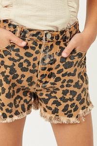 Denim Leopard Shorts-Girls