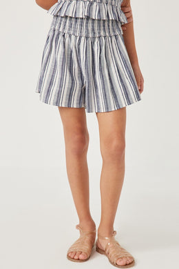 Girls Heathered Stripe Smocked Waist Soft Shorts