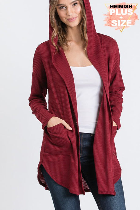 Burgundy Waffle Cardigan