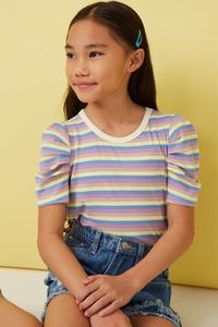 Girls Multi Color Stripe Ribbed Knit Top